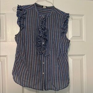 J. Crew Blue Striped Ruffle Blouse